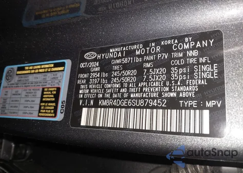 2025 Hyundai Palisade Sel Premium из США, поврежденный, VIN KM8R4DGE6SU879452